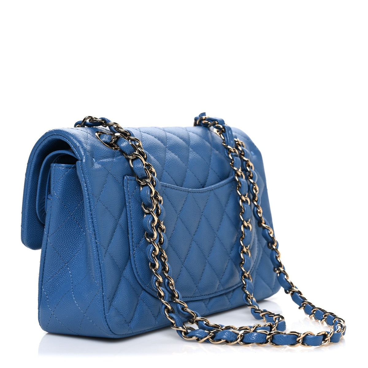Caviar Quilted Medium Double Flap Blue wholesalehk.shop