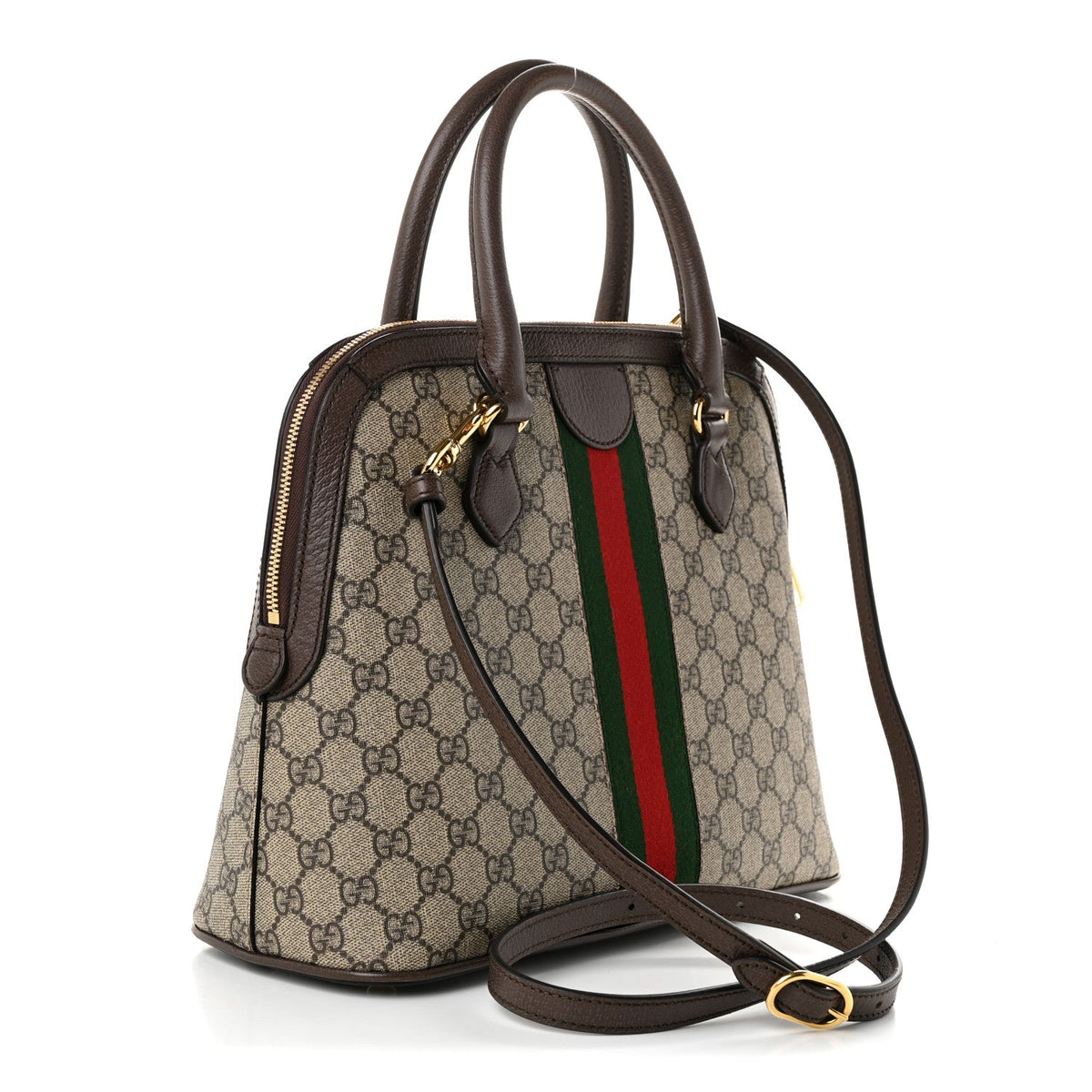 GG Supreme Monogram Web Medium Top Handle Ophidia Dome Shoulder Bag Brown wholesalehk.shop