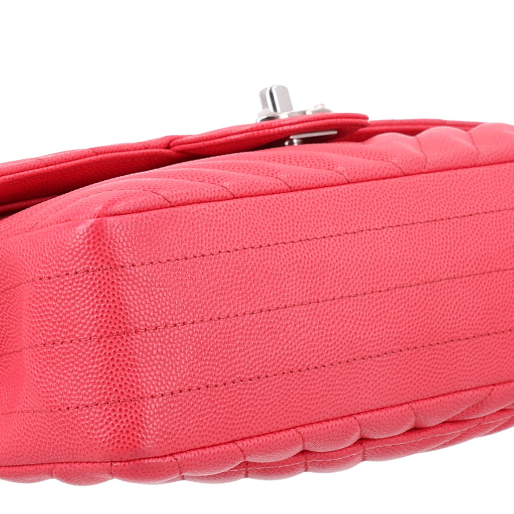 Caviar Chevron Quilted Small Double Flap Dark Pink wholesalehk.shop
