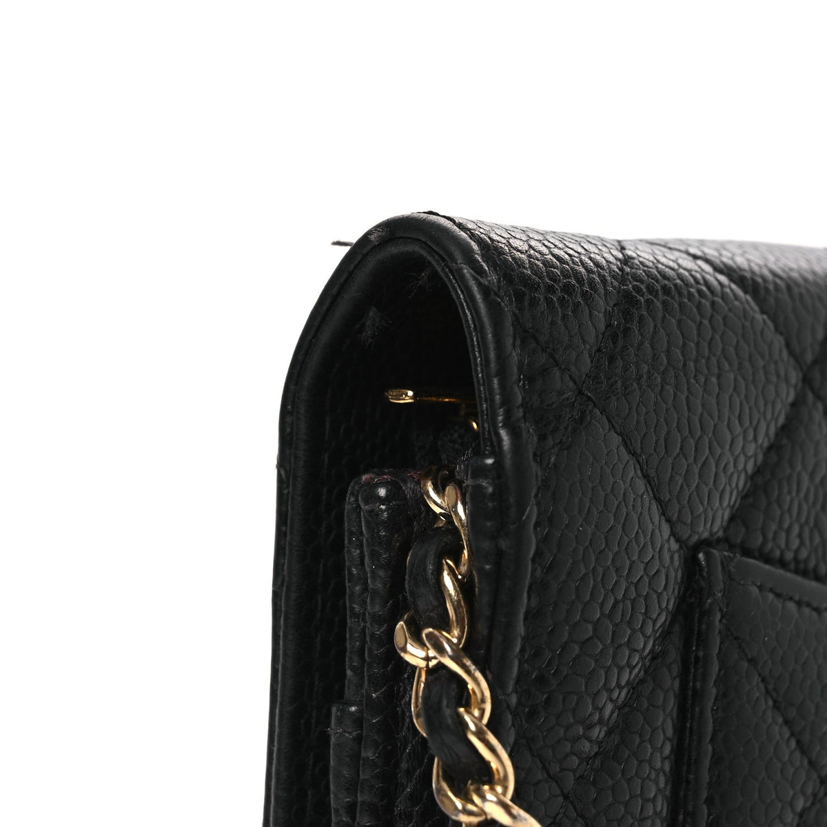 Caviar Quilted Wallet on Chain WOC Black wholesalehk.shop