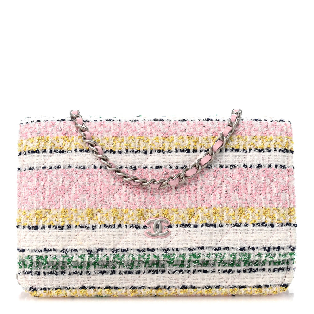 Metallic Tweed Quilted Wallet On Chain WOC White Multicolor wholesalehk.shop