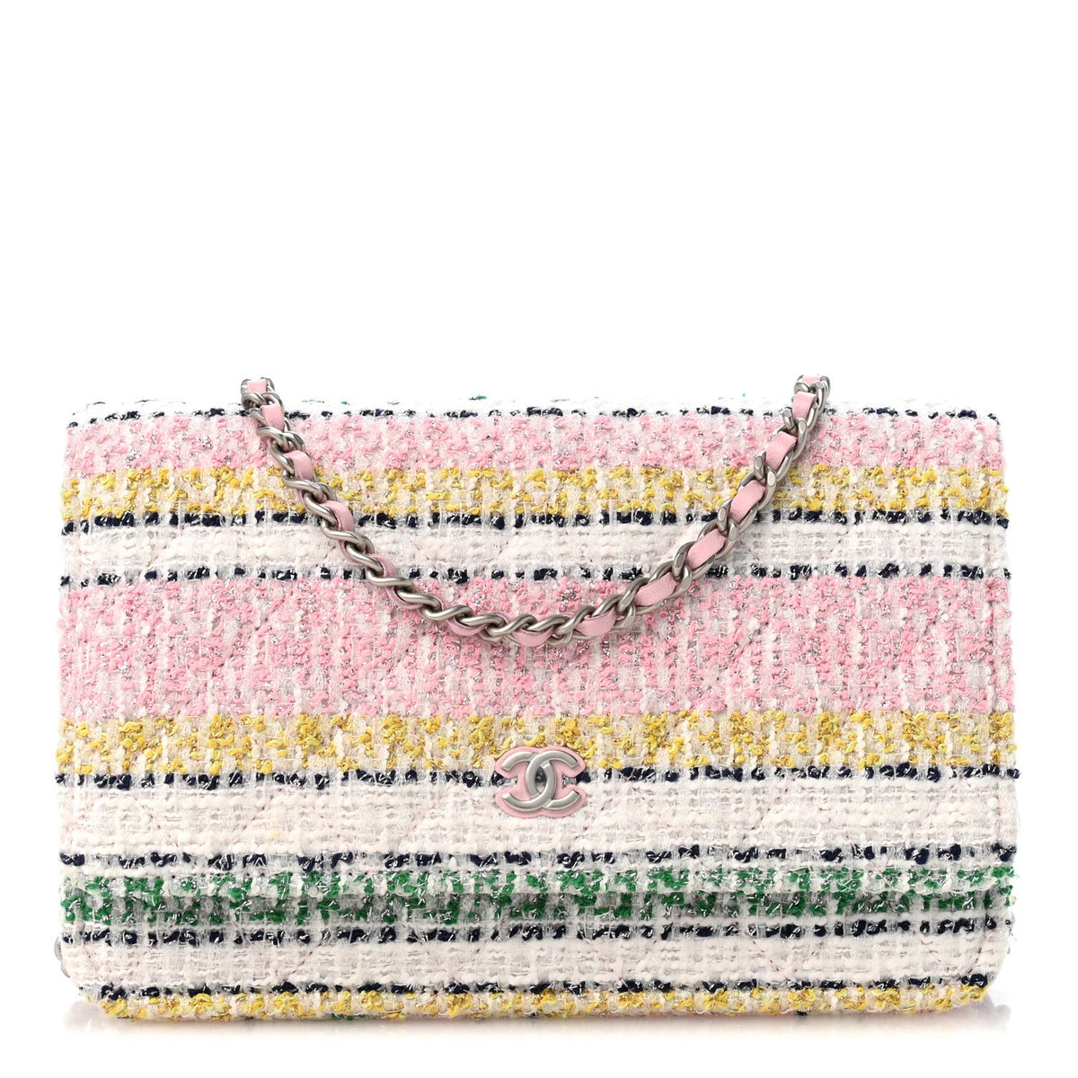 Metallic Tweed Quilted Wallet On Chain WOC White Multicolor wholesalehk.shop