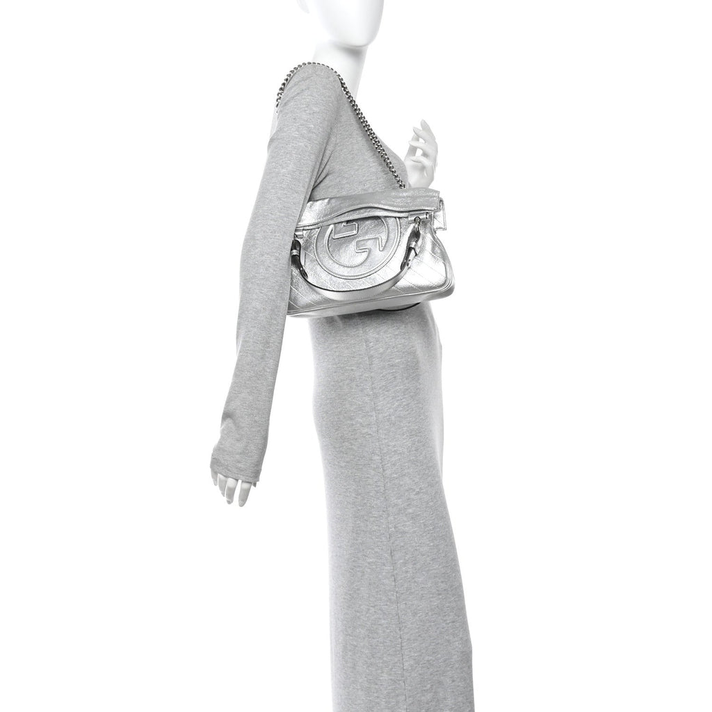 Sakai Be Green Calfskin Diagonal Stitched Small Blondie Tote Silver wholesalehk.shop