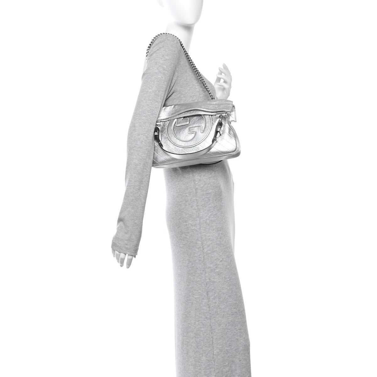Sakai Be Green Calfskin Diagonal Stitched Small Blondie Tote Silver wholesalehk.shop