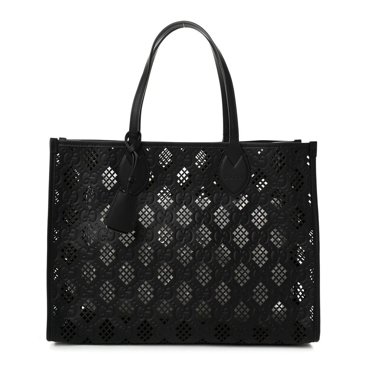 Calfskin GG Monogram Diamond Cut Medium Ophidia Tote Bag Black wholesalehk.shop
