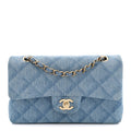 Printed Denim Quilted Small Double Flap Light Blue wholesalehk.shop