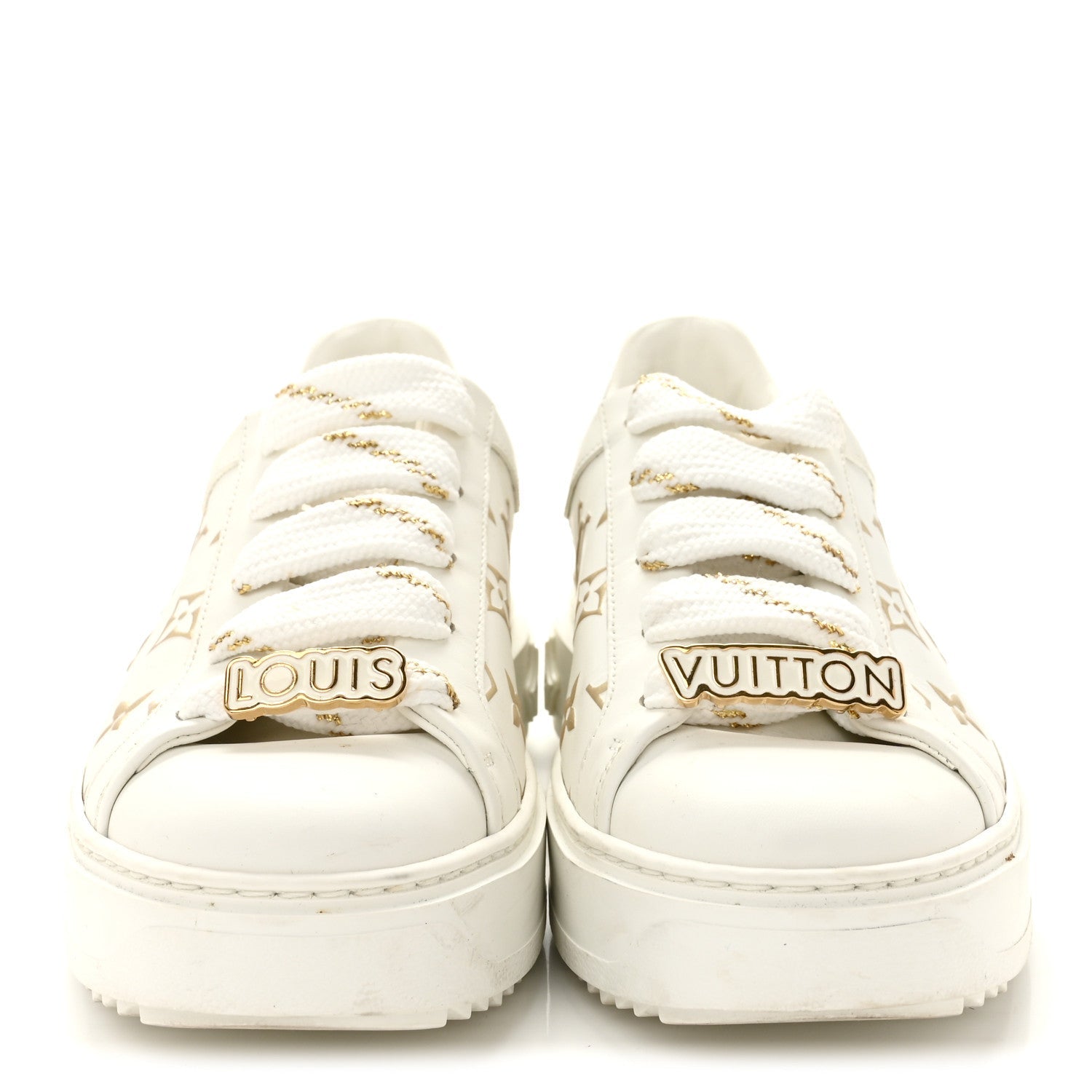 Calfskin Monogram Debossed Time Out Sneakers 37 White Gold £¨ Direct shipment via from wholesalehk.shop