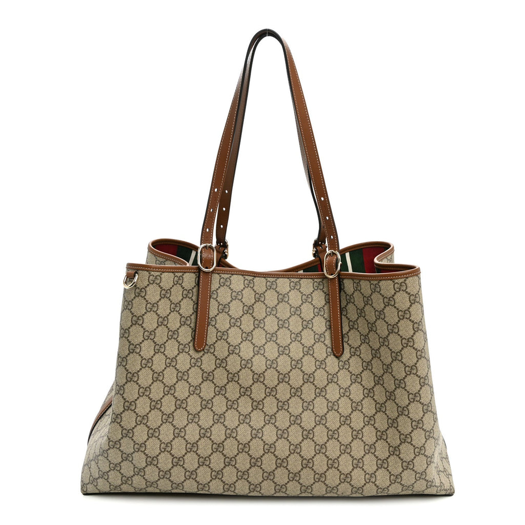 GG Supreme Monogram Emblem Maxi Tote Bag Beige Dark Brown wholesalehk.shop