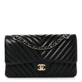 Lambskin Chevron Quilted Medium Double Flap Black wholesalehk.shop