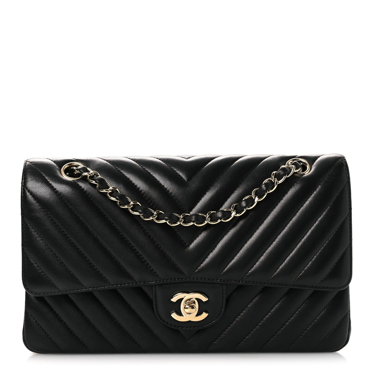 Lambskin Chevron Quilted Medium Double Flap Black wholesalehk.shop