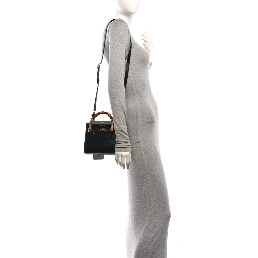 Textured Dollar Calfskin Web Mini Diana Tote Bag Black Dusty Grey wholesalehk.shop