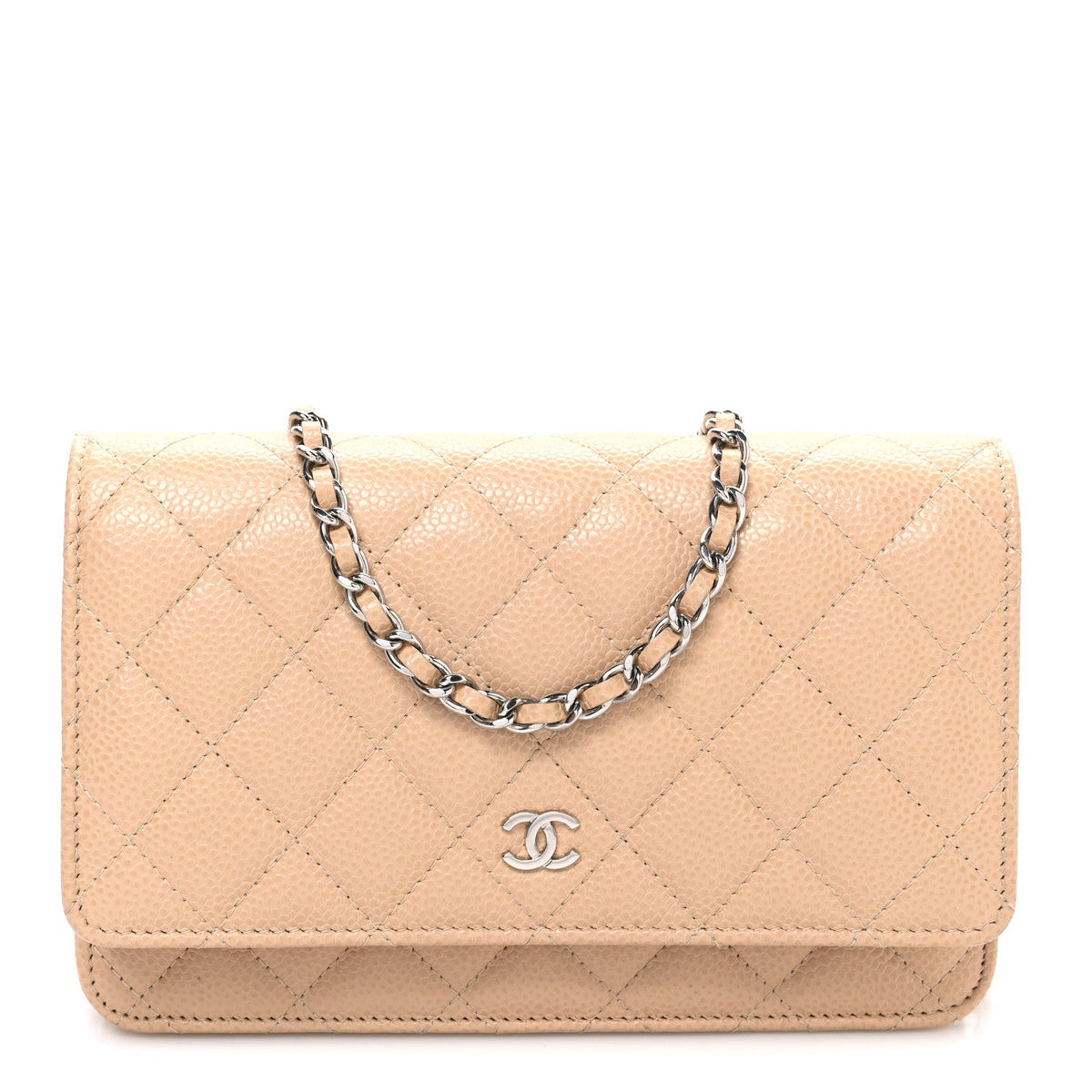 Caviar Quilted Wallet on Chain WOC Beige wholesalehk.shop
