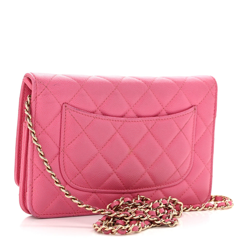 Caviar Quilted Wallet on Chain WOC Pink wholesalehk.shop