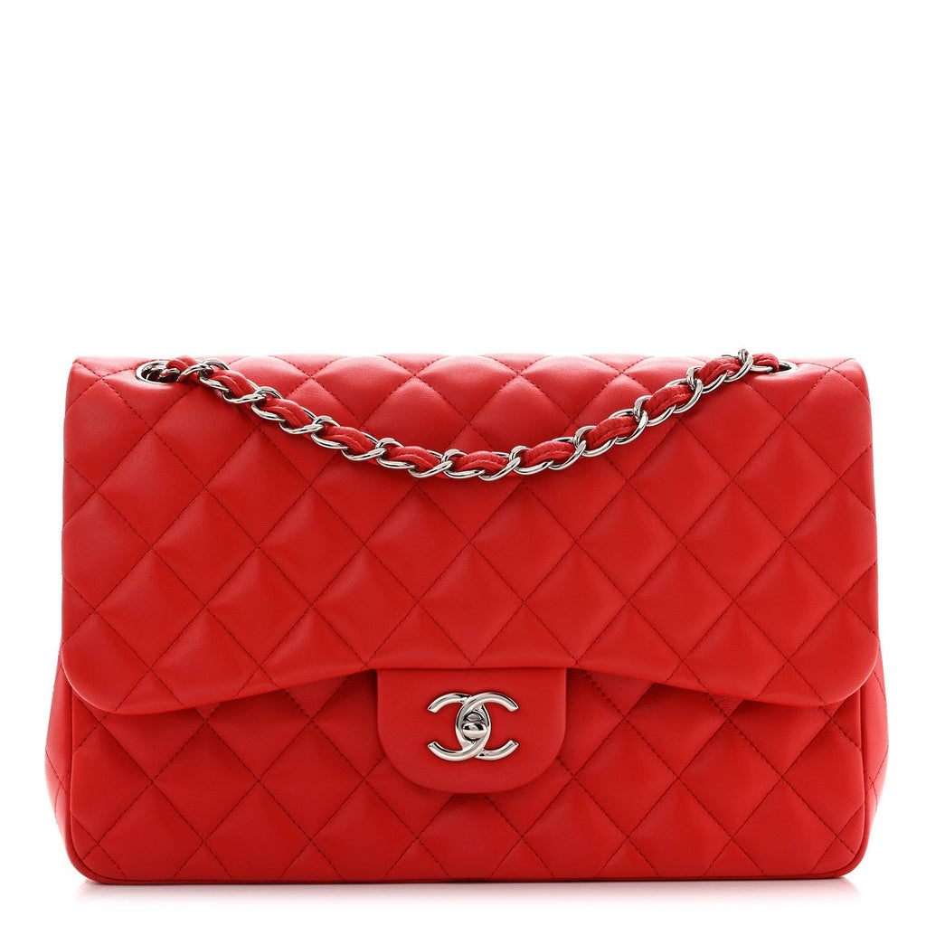 Lambskin Quilted Jumbo Double Flap Red wholesalehk.shop