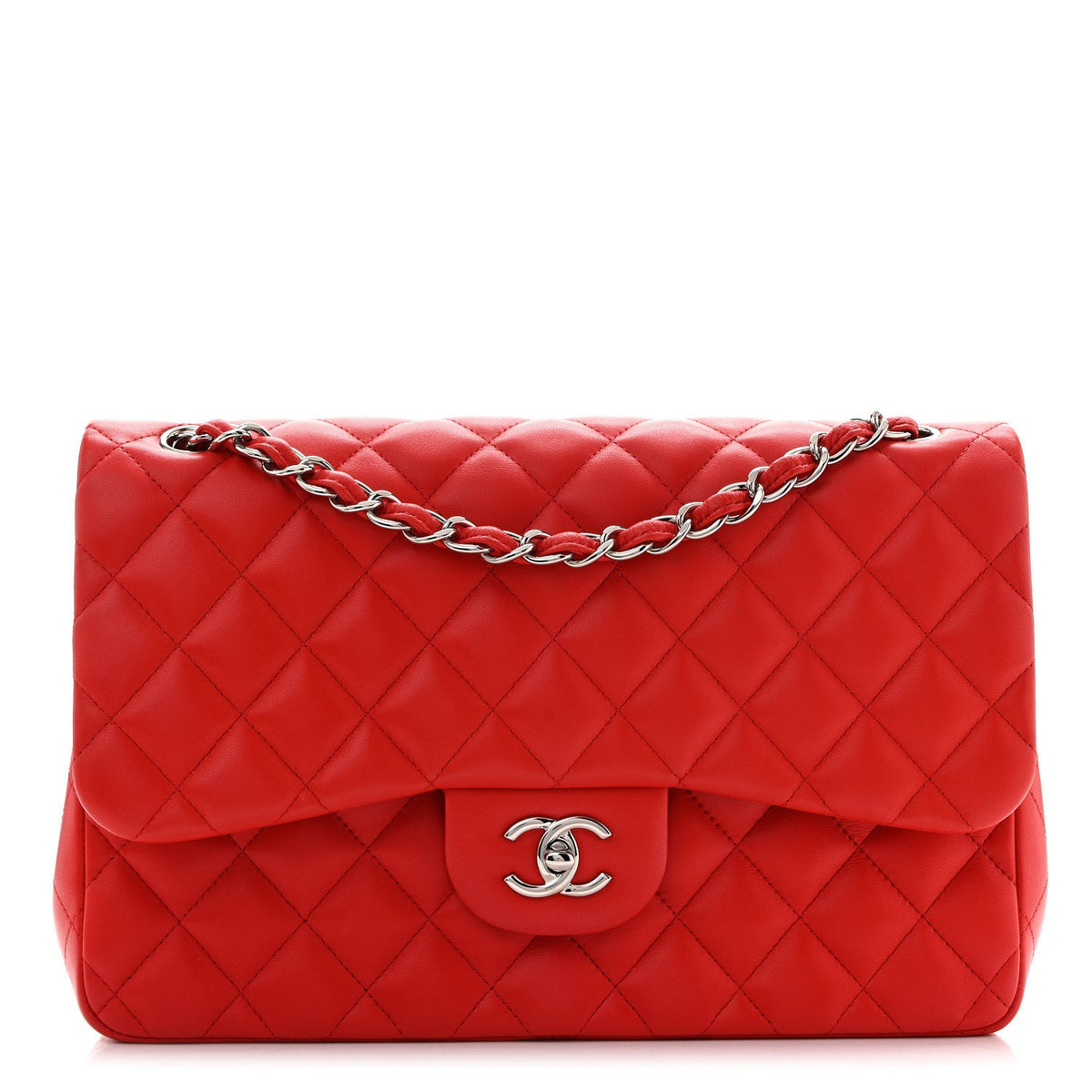 Lambskin Quilted Jumbo Double Flap Red wholesalehk.shop