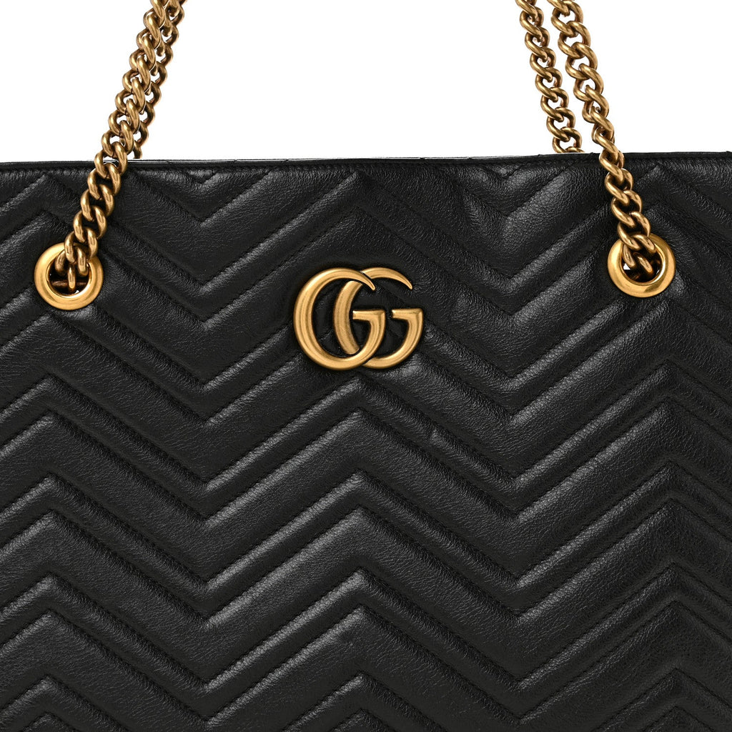 Vintage Calfskin Matelasse Medium GG Marmont Slim Tote Black wholesalehk.shop