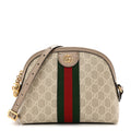GG Supreme Monogram Textured Dollar Calfskin Web Small Ophidia Dome Shoulder Beige Mystic White Oatmeal wholesalehk.shop