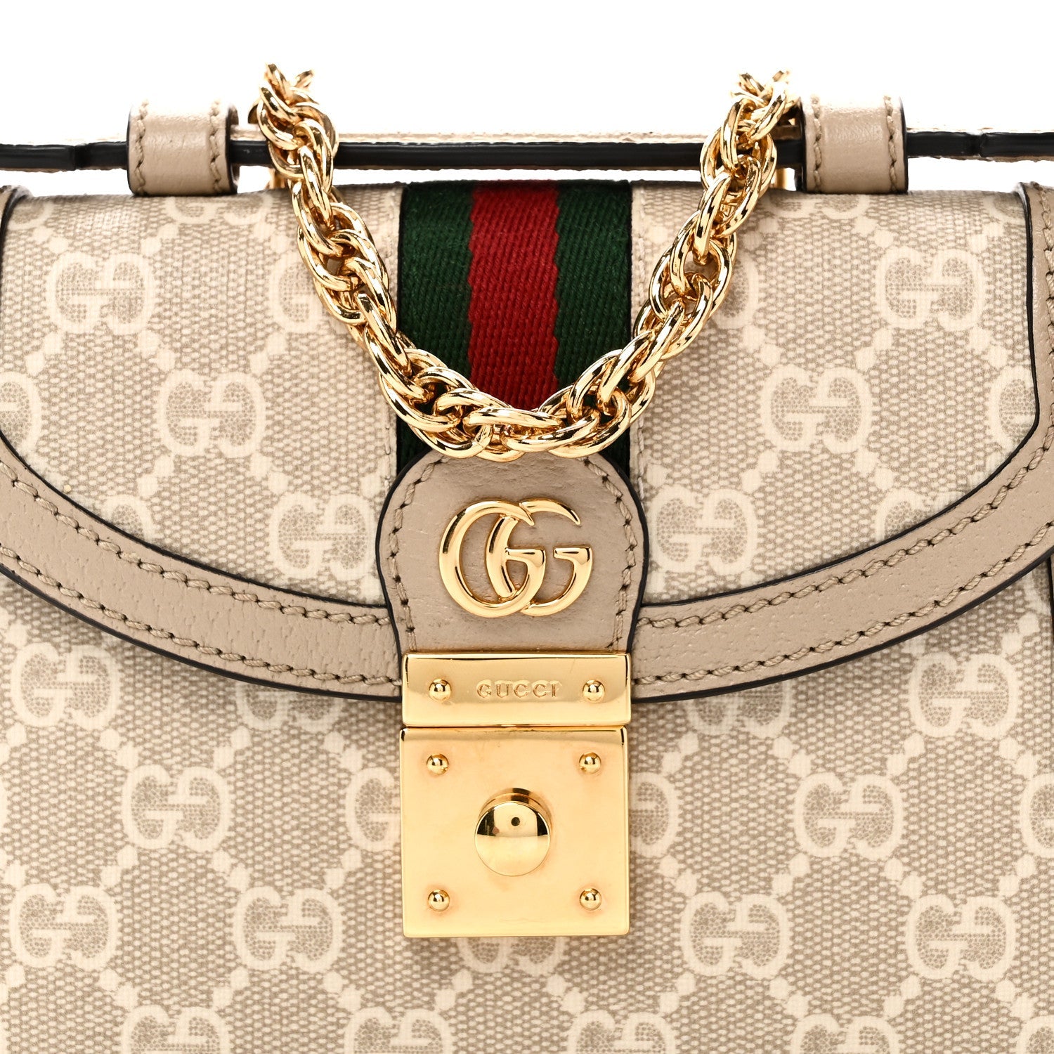 GG Supreme Monogram Textured Dollar Calfskin Web Mini Ophidia Padlock Top Handle Chain Shoulder Bag Beige Mystic White Oatmeal £¨ Direct shipment via from wholesalehk.shop