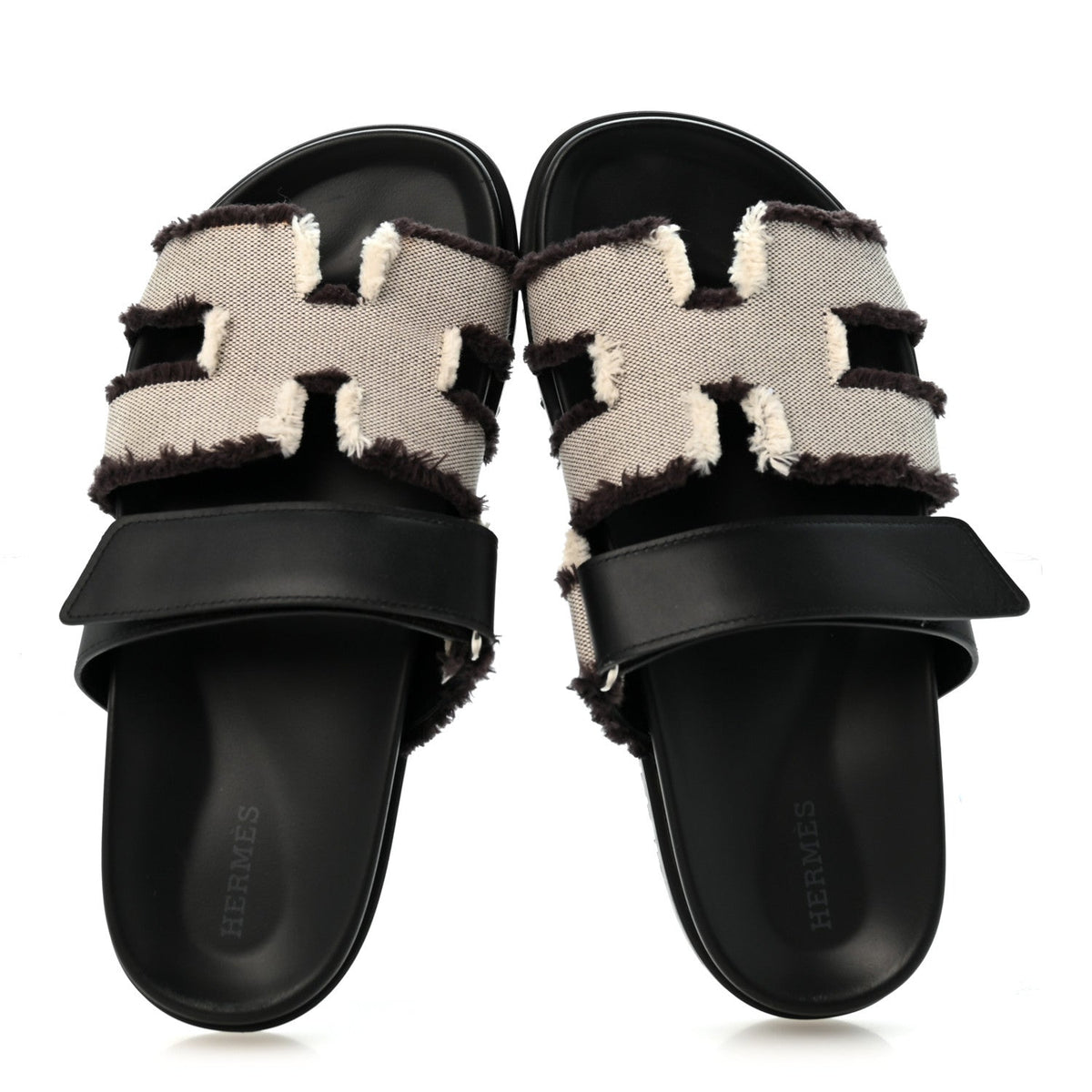 Techno Fringed H Canvas Caflskin Womens Chypre Sandals 38 Prunoir Black wholesalehk.shop