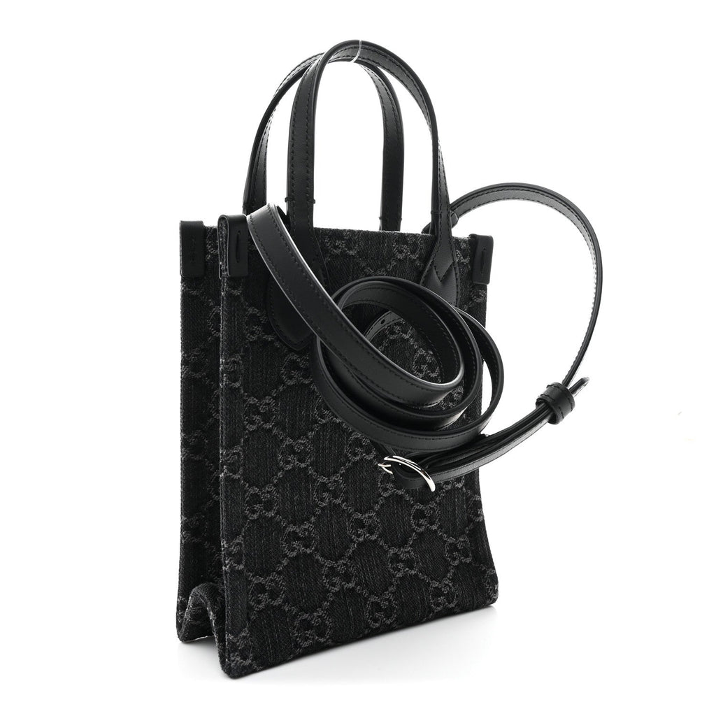 Denim Cuoio Harness GG Monogram Mini Ophidia Tote Bag Black Medium Grey wholesalehk.shop