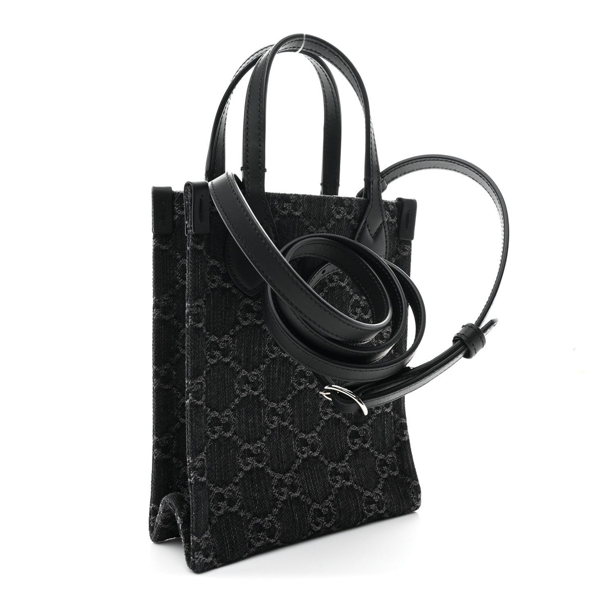 Denim Cuoio Harness GG Monogram Mini Ophidia Tote Bag Black Medium Grey wholesalehk.shop