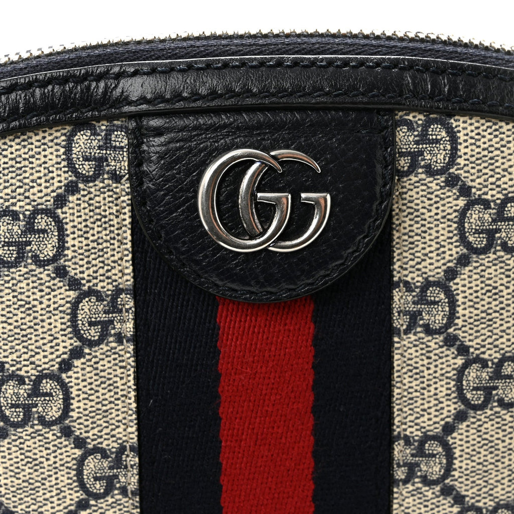 GG Supreme Monogram Textured Dollar Calfskin Web Small Ophidia Dome Shoulder Bag Beige Blue wholesalehk.shop