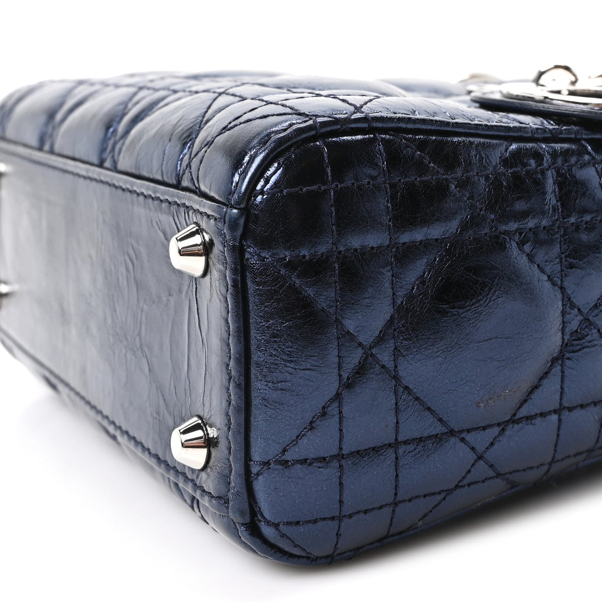 Metallic Crinkled Lambskin Cannage Mini Lady Dior Blue wholesalehk.shop