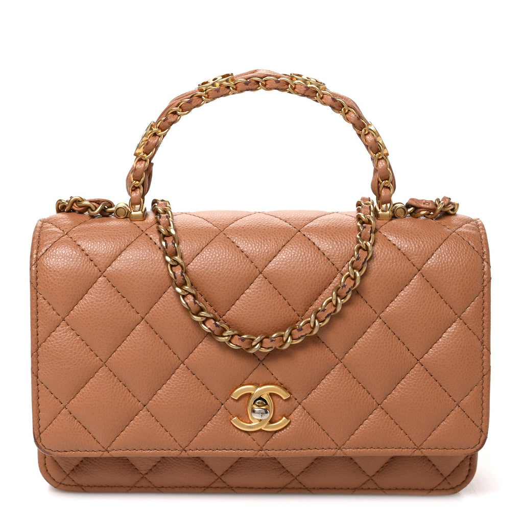 Shiny Caviar Quilted Pick Me Up Wallet On Chain WOC Beige wholesalehk.shop