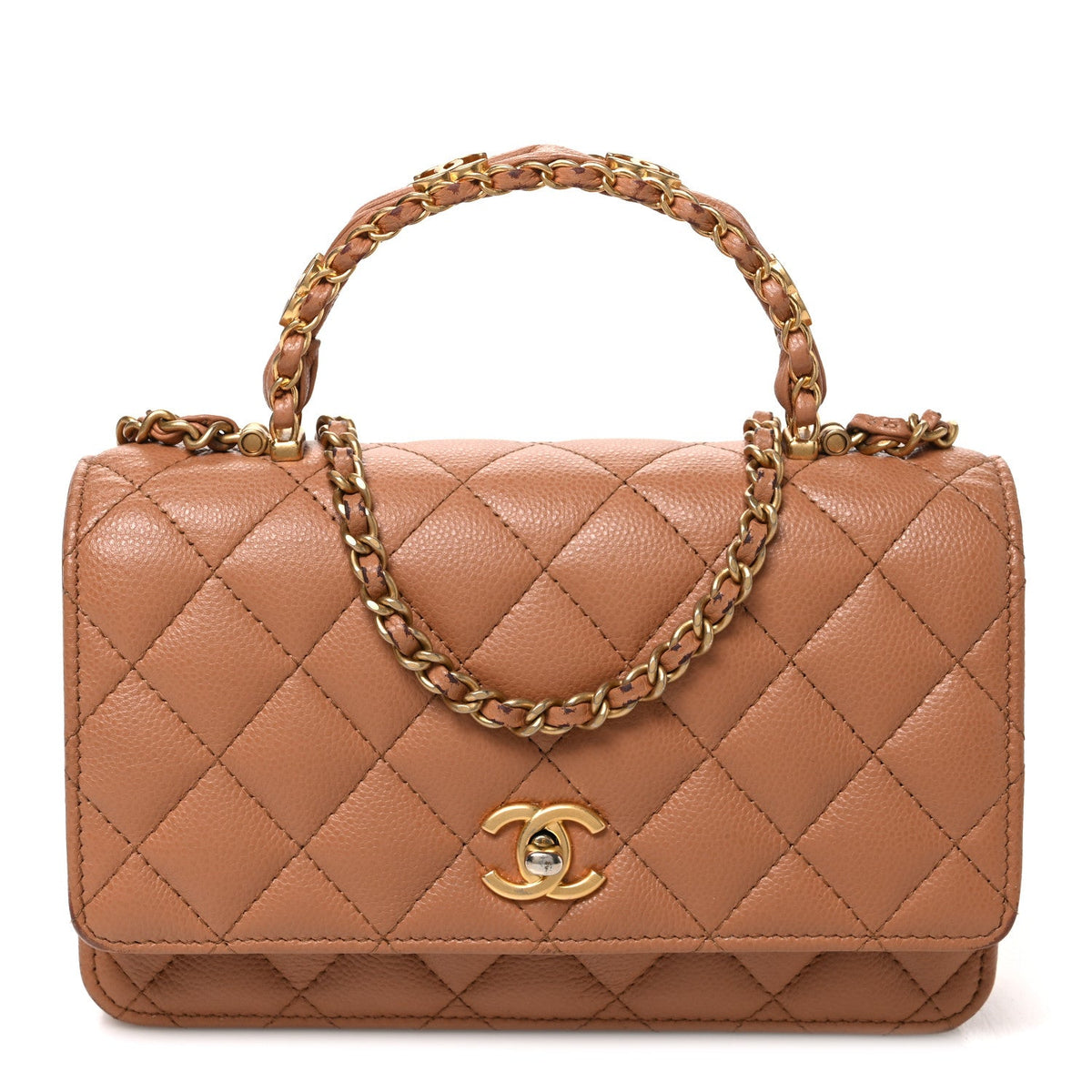 Shiny Caviar Quilted Pick Me Up Wallet On Chain WOC Beige wholesalehk.shop