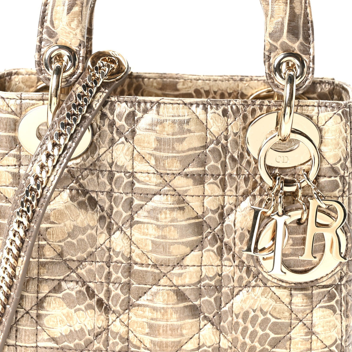 Metallic Snakeskin Cannage Mini Lady Dior Beige wholesalehk.shop