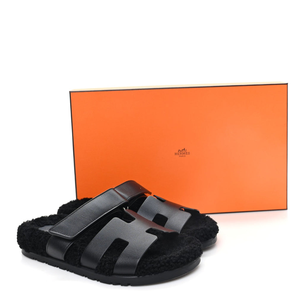 Calfskin Woolskin Womens Chypre Sandals 38 Black wholesalehk.shop