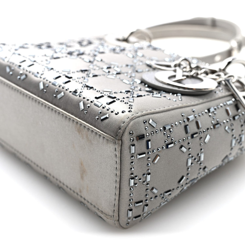 Satin Crystal Cannage Mini Lady Dior Gray wholesalehk.shop