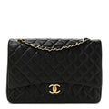 Lambskin Quilted Maxi Double Flap Black wholesalehk.shop