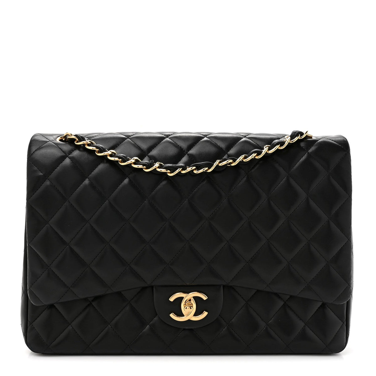Lambskin Quilted Maxi Double Flap Black wholesalehk.shop