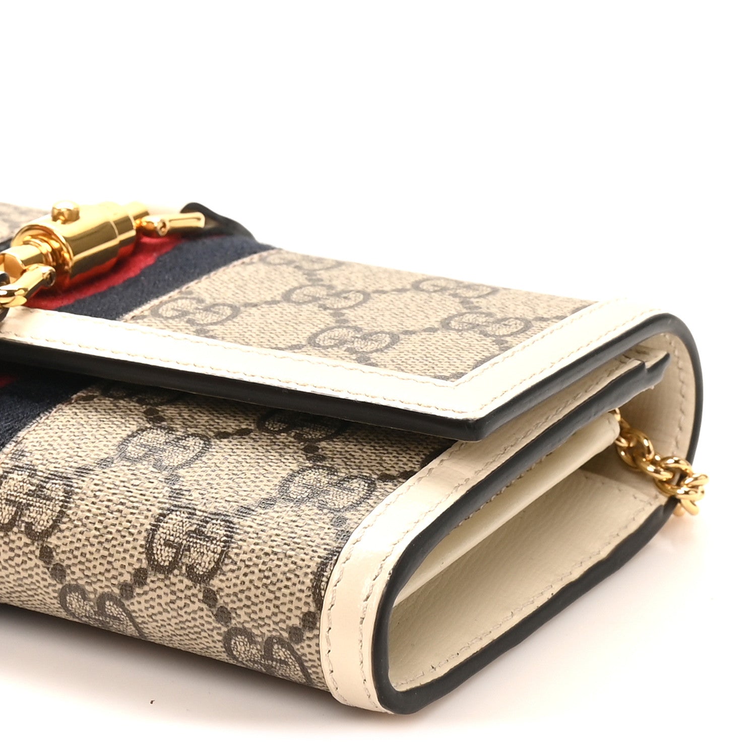 GG Supreme Monogram Textured Calfskin Web Jackie 1961 Chain Wallet Beige Ebony Mystic White £¨ Direct shipment via from wholesalehk.shop