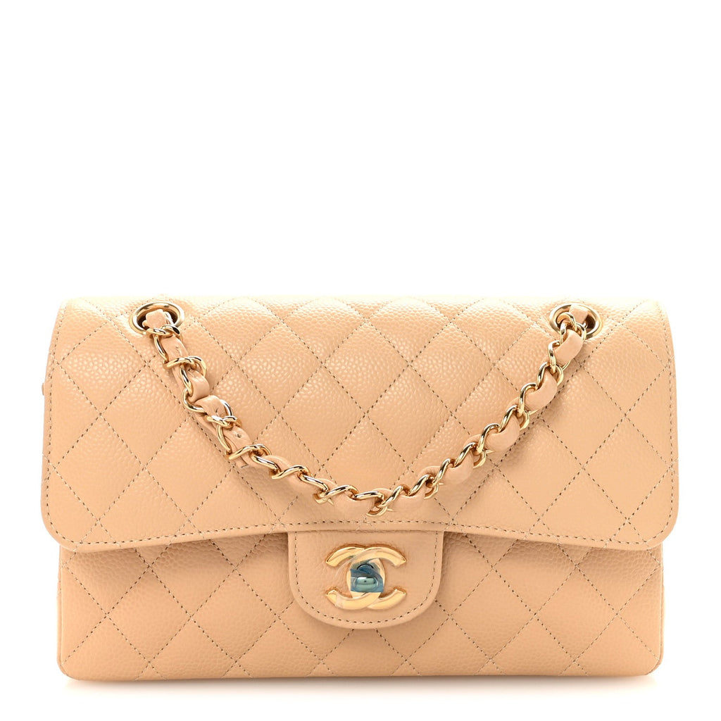 Caviar Quilted Small Double Flap Beige wholesalehk.shop