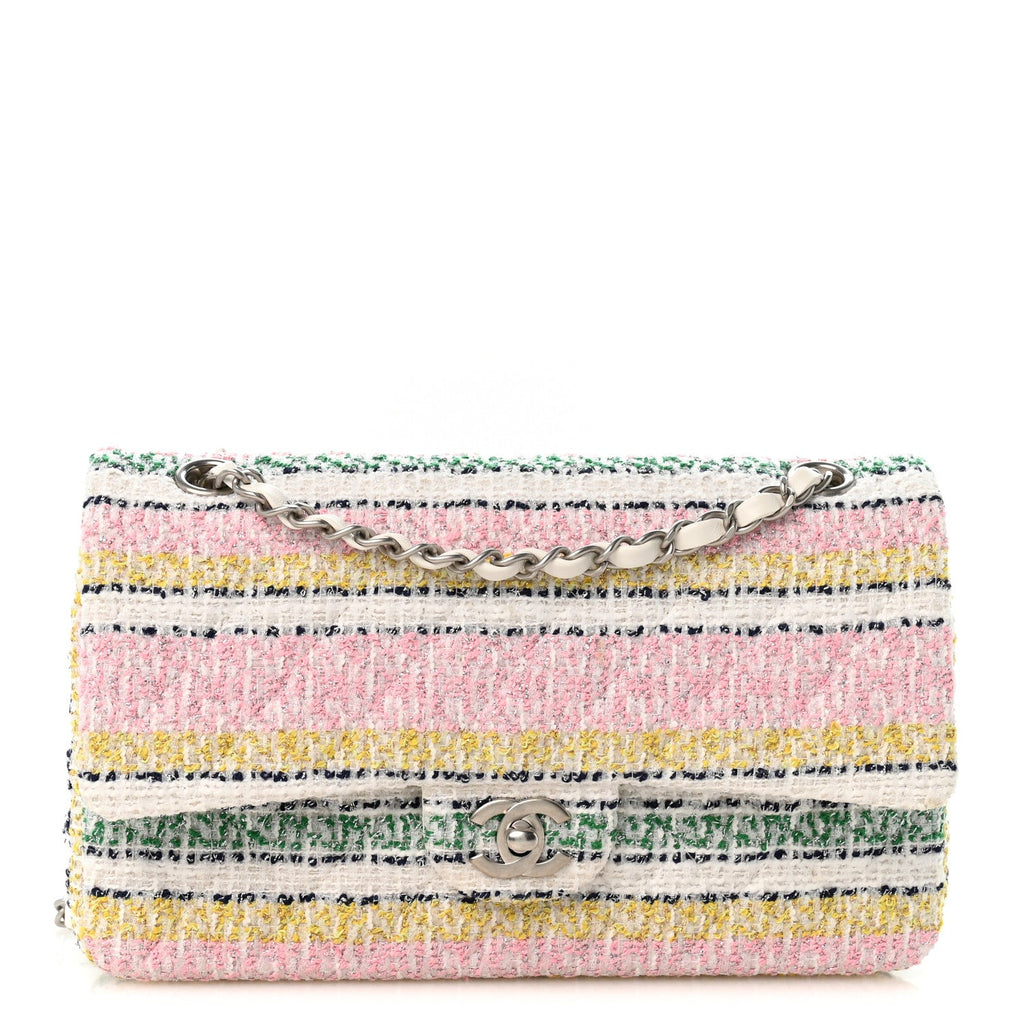 Tweed Quilted Medium Double Flap Yellow White Ochre wholesalehk.shop