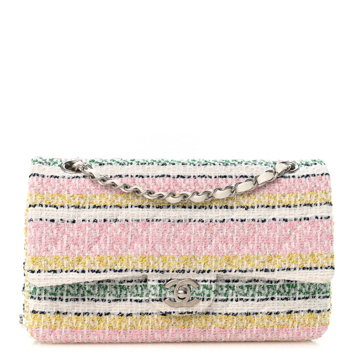 Tweed Quilted Medium Double Flap Yellow White Ochre wholesalehk.shop