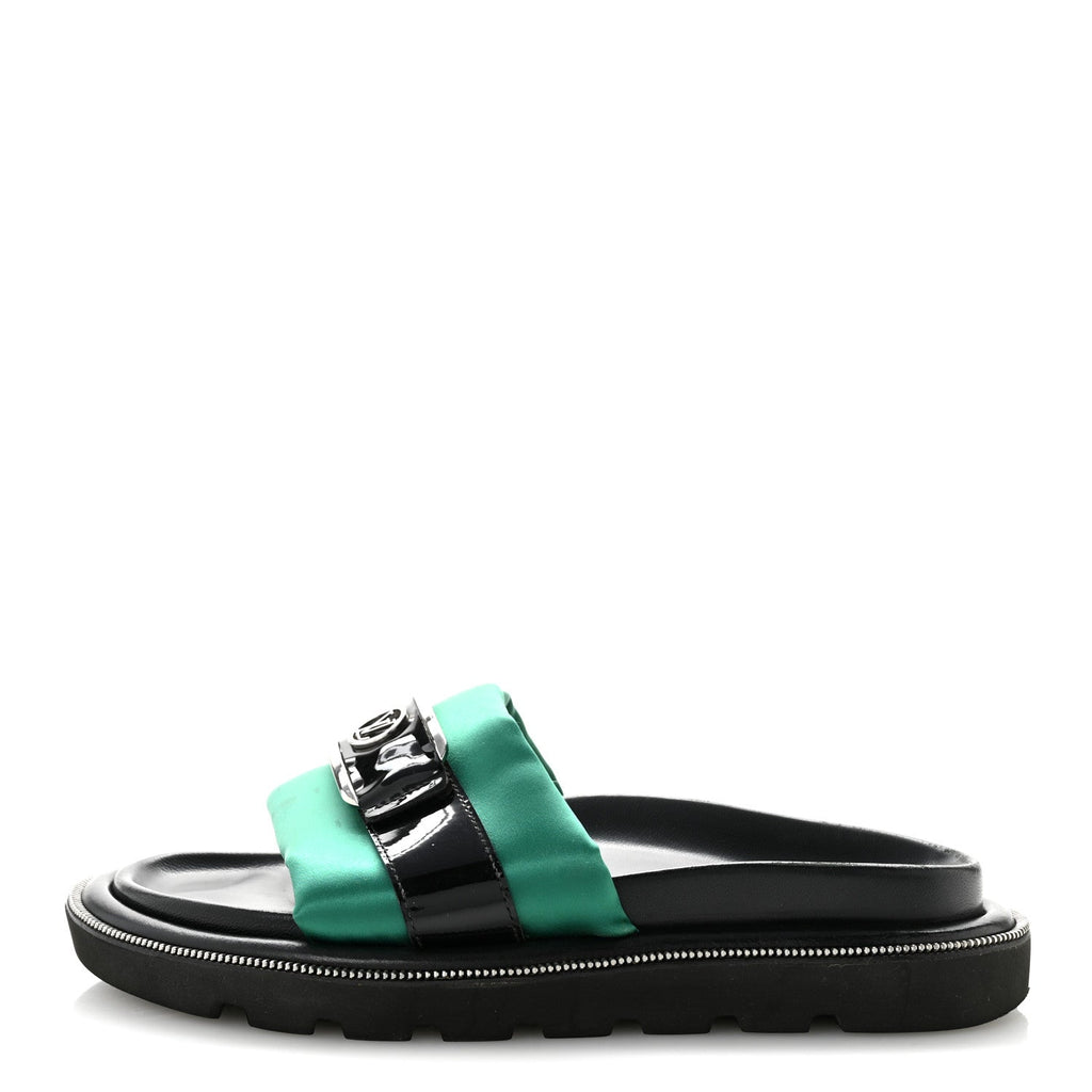 Satin Pool Pillow Flat Comfort Mule 38 Green Black £¨ Direct shipment via from wholesalehk.shop