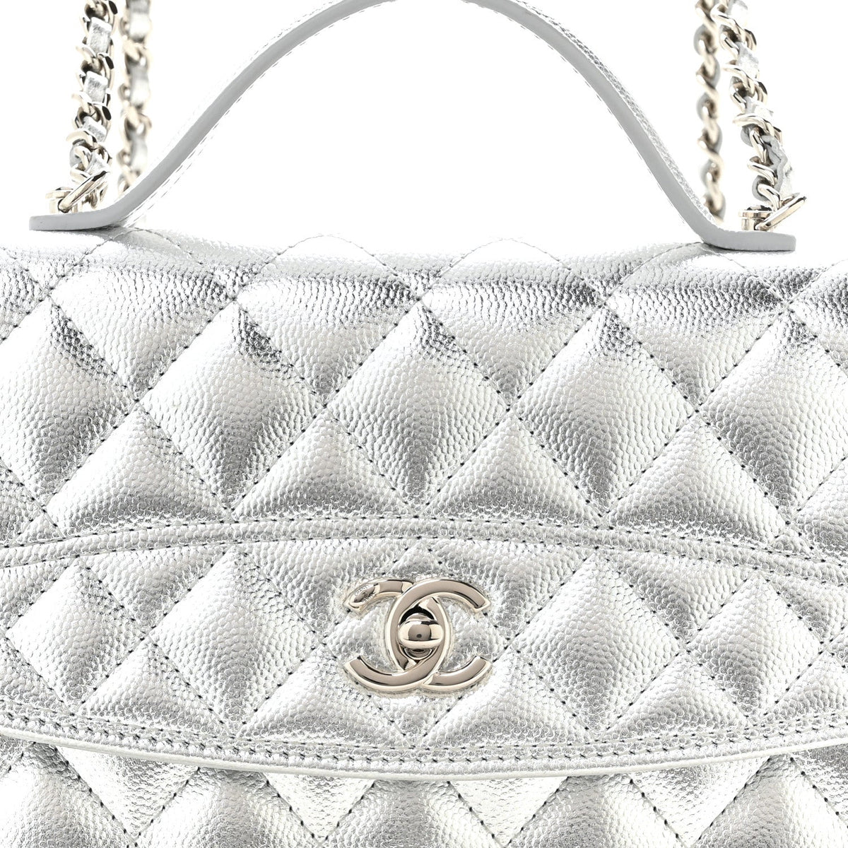 Metallic Caviar Quilted Top Handle Wallet on Chain WOC Silver wholesalehk.shop