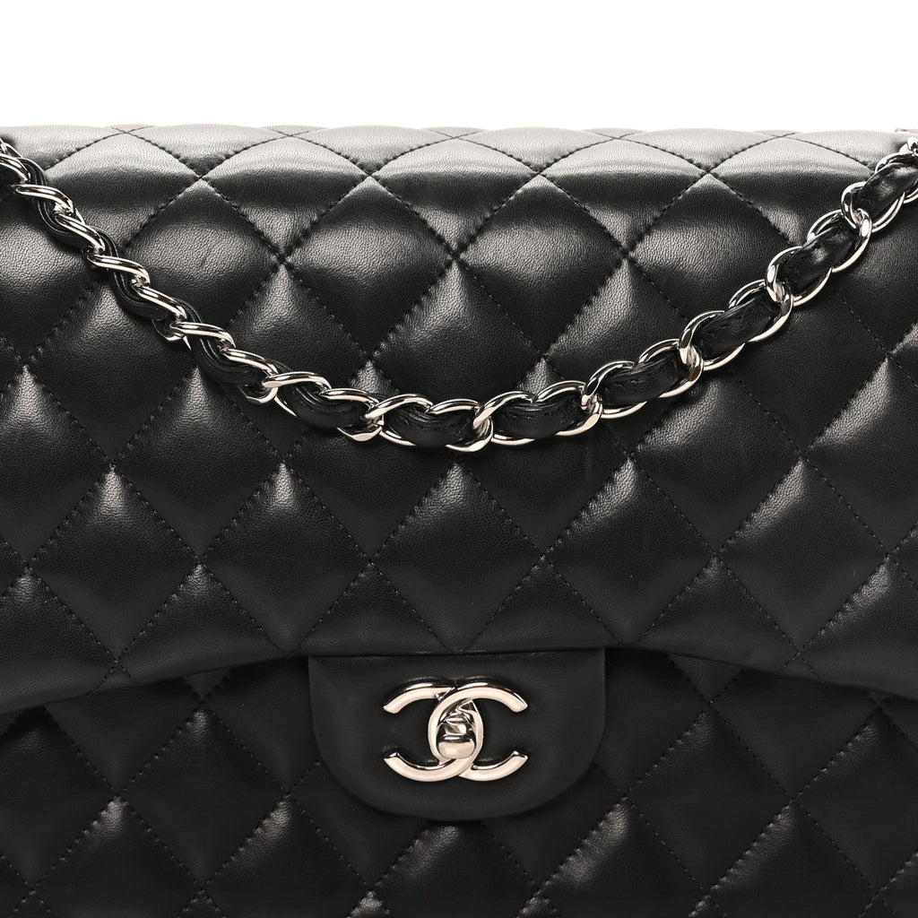 Lambskin Quilted Jumbo Double Flap Black wholesalehk.shop