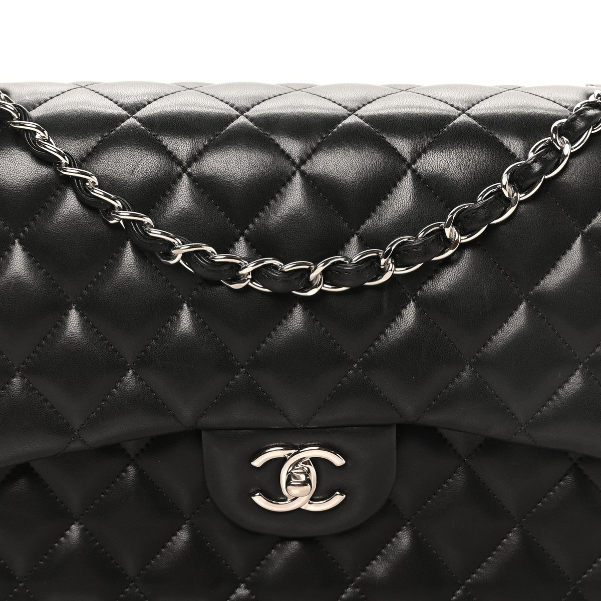 Lambskin Quilted Jumbo Double Flap Black wholesalehk.shop