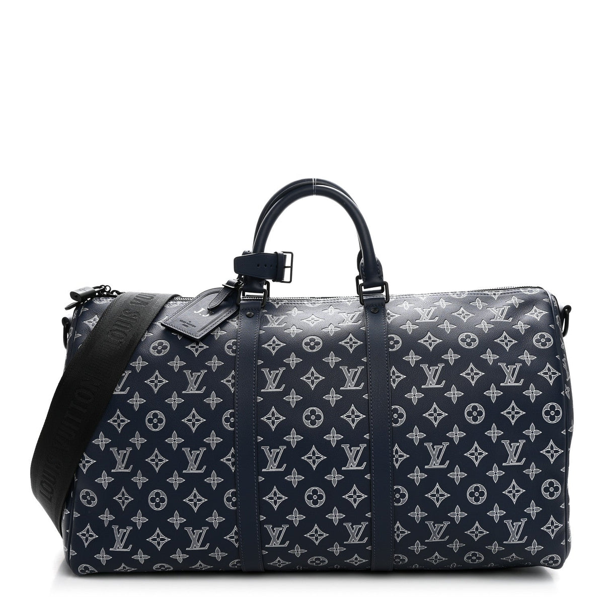 Calfskin Shadow Monogram Keepall Bandouliere 50 Ink Blue White wholesalehk.shop
