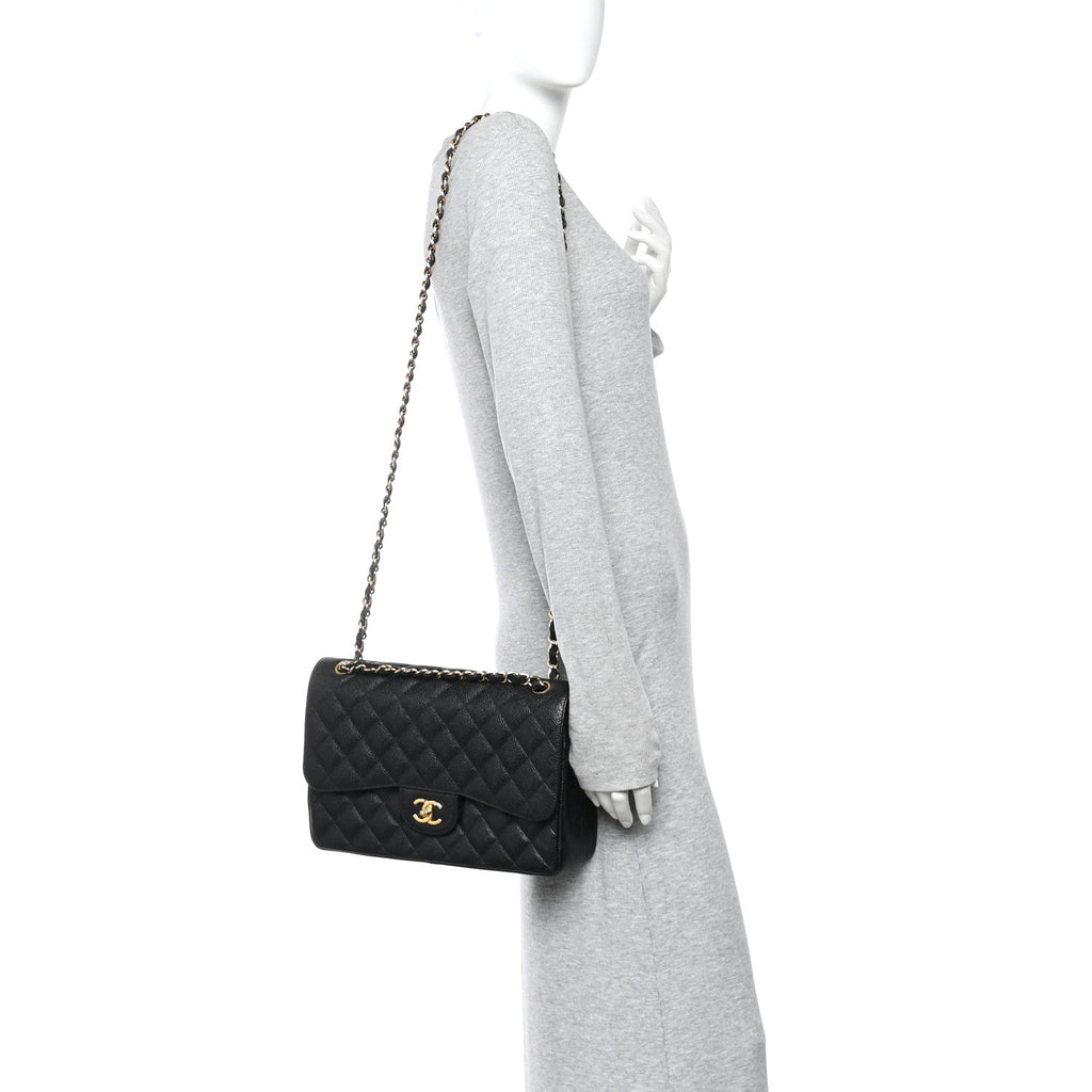 Caviar Quilted Jumbo Double Flap Black wholesalehk.shop