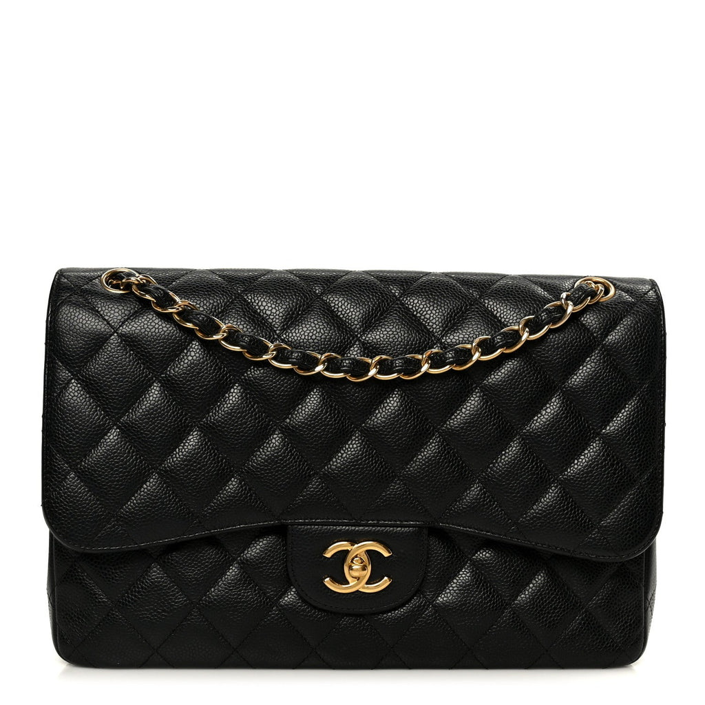 Caviar Quilted Jumbo Double Flap Black wholesalehk.shop