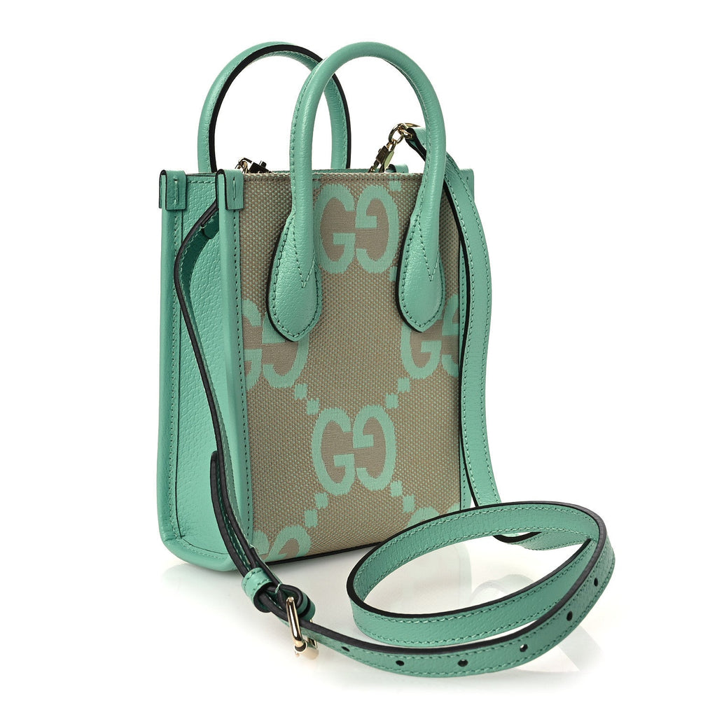 Monogram Jumbo GG Textured Dollar Calfskin Mini Tote Bag Pepperlight Mint wholesalehk.shop