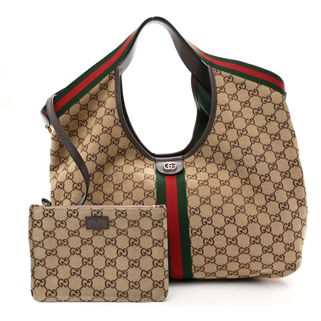 GG Monogram Web Large Giglio Tote Beige Brown wholesalehk.shop