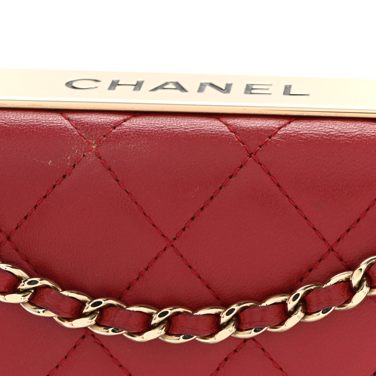 Lambskin Quilted Trendy CC Wallet On Chain WOC Red wholesalehk.shop