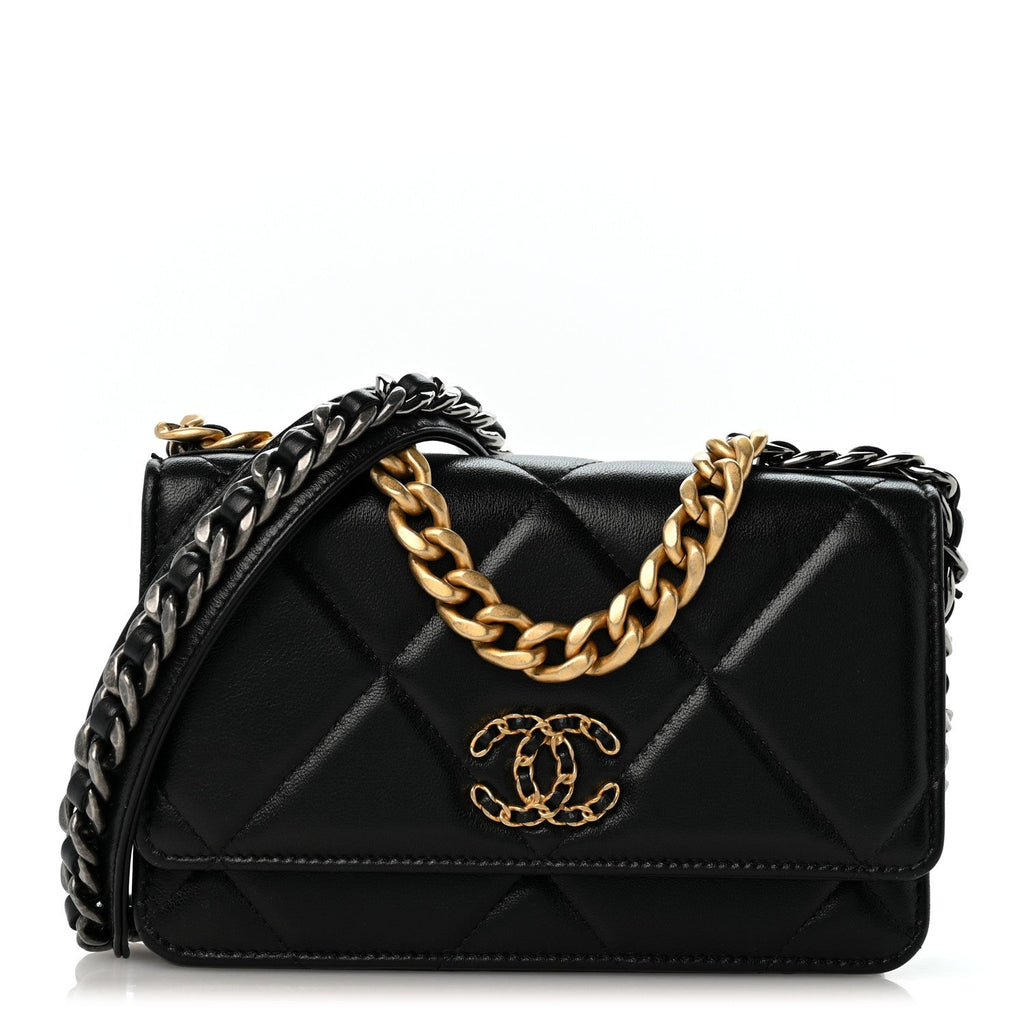 Lambskin Quilted Chanel 19 Wallet On Chain WOC Black wholesalehk.shop