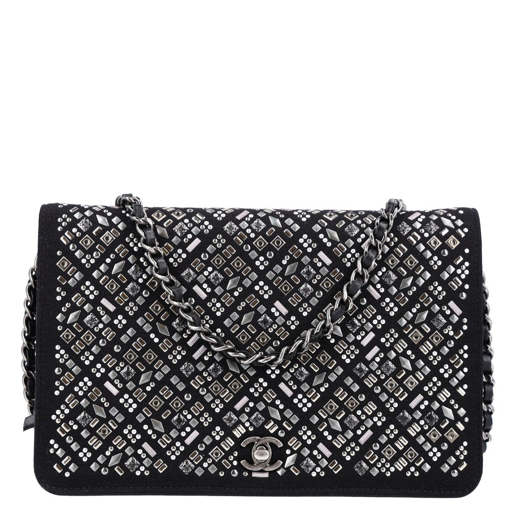 Lambskin Embellished Quilted Wallet On Chain WOC Black wholesalehk.shop
